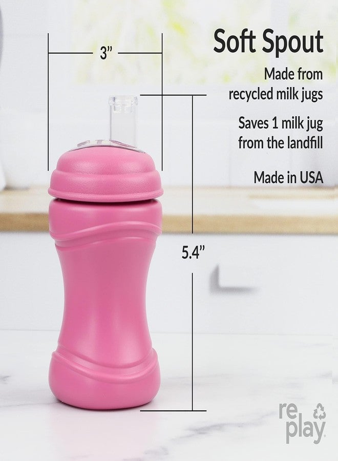 ري بلاي عبوة من كوبين ري-بلاي سعة 8 أونصات، كوبان انتقاليان للأطفال الرضع والصغار، مصنوعان من السيليكون الطبي الناعم مع غطاء للسفر، سهلا الإمساك، بتصميم الساعة الرملية، صنع في الولايات المتحدة الأمريكية من عبوات حليب معاد تدويرها - برينسيس - Image 3